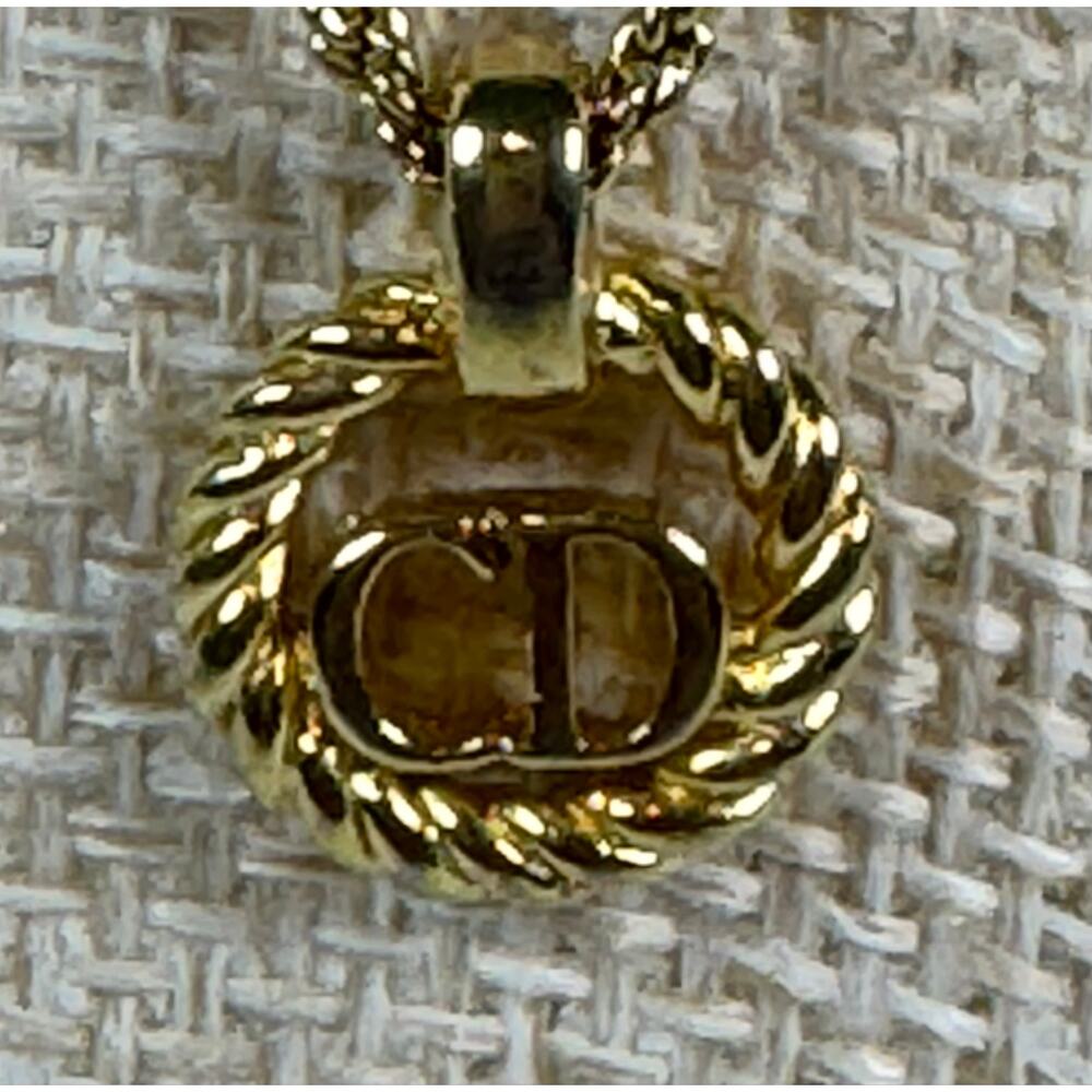 Vintage Christian Dior CD Rope Wreath Pendant Necklace Gold Tone